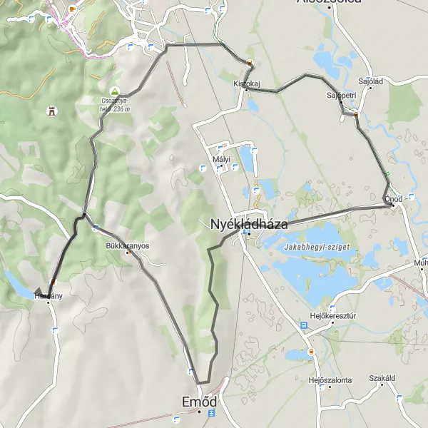 Map miniature of "Ónod Hill Challenge" cycling inspiration in Észak-Magyarország, Hungary. Generated by Tarmacs.app cycling route planner