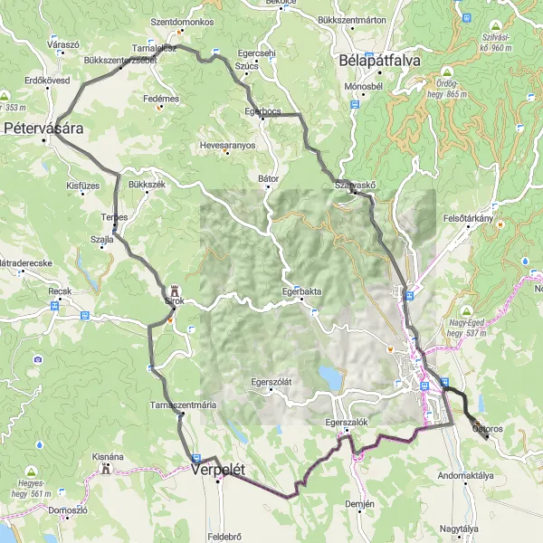 Map miniature of "Ostoros - Egerszalók cycling route" cycling inspiration in Észak-Magyarország, Hungary. Generated by Tarmacs.app cycling route planner