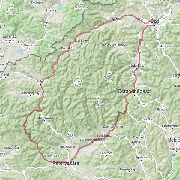 Map miniature of "Borsodnádasd Gravel Loop" cycling inspiration in Észak-Magyarország, Hungary. Generated by Tarmacs.app cycling route planner