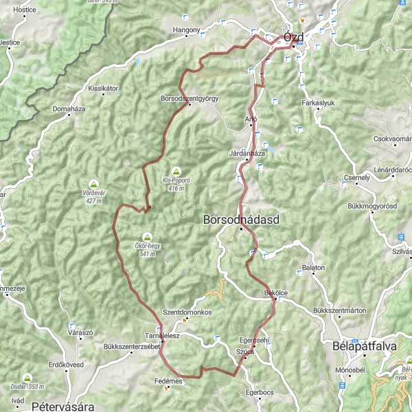 Map miniature of "Borsodnádasd Gravel Adventure" cycling inspiration in Észak-Magyarország, Hungary. Generated by Tarmacs.app cycling route planner