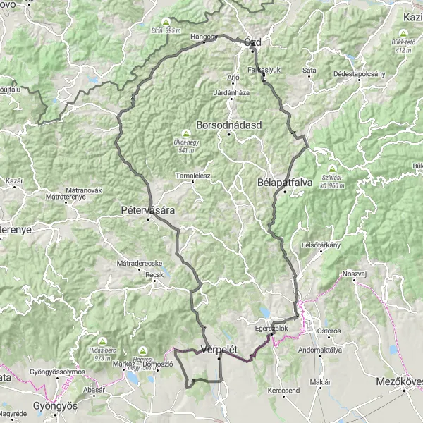 Map miniature of "The Bükkmogyorósd Epic Road Loop" cycling inspiration in Észak-Magyarország, Hungary. Generated by Tarmacs.app cycling route planner