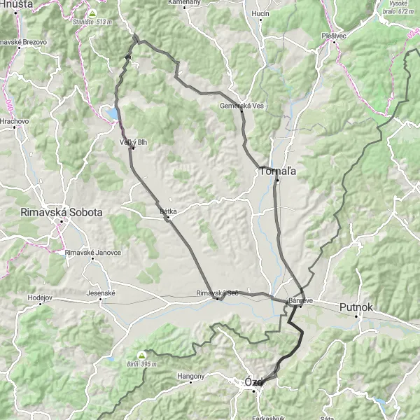 Map miniature of "The Sajópüspöki Road Loop" cycling inspiration in Észak-Magyarország, Hungary. Generated by Tarmacs.app cycling route planner