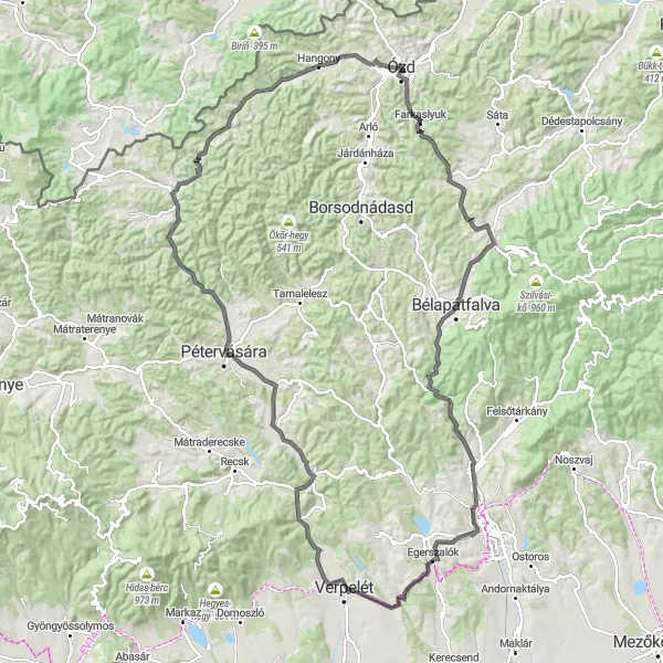 Map miniature of "Eger Adventure Ride" cycling inspiration in Észak-Magyarország, Hungary. Generated by Tarmacs.app cycling route planner