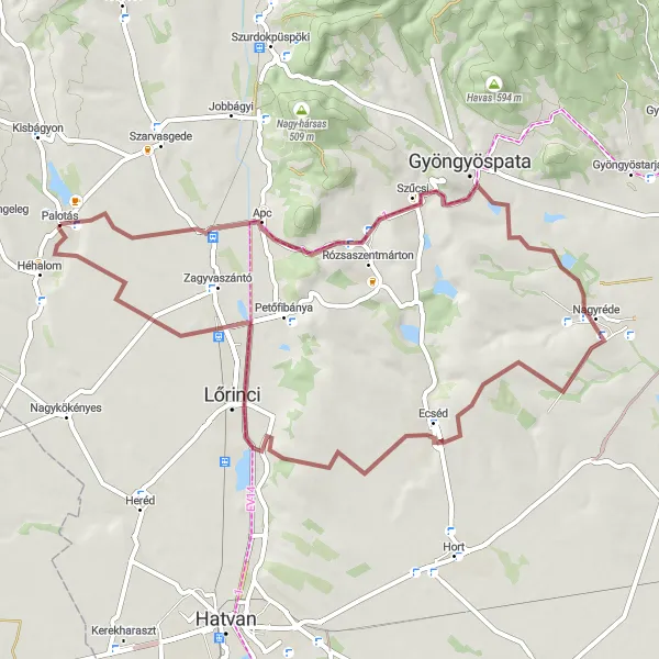 Map miniature of "Gravel Route 3" cycling inspiration in Észak-Magyarország, Hungary. Generated by Tarmacs.app cycling route planner