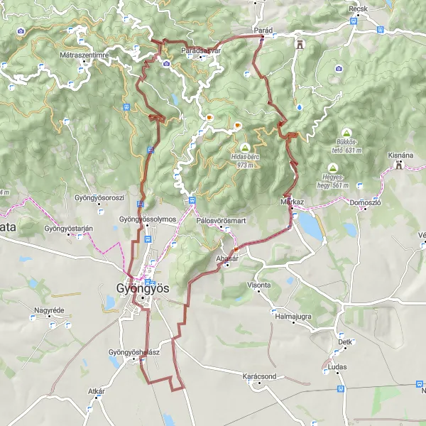 Map miniature of "Parád Mountain Challenge" cycling inspiration in Észak-Magyarország, Hungary. Generated by Tarmacs.app cycling route planner