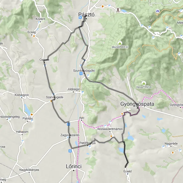 Map miniature of "A Road Cycling Journey to Remember" cycling inspiration in Észak-Magyarország, Hungary. Generated by Tarmacs.app cycling route planner