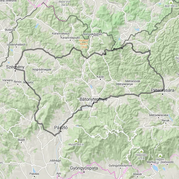 Map miniature of "Exploring Észak-Magyarország by Road" cycling inspiration in Észak-Magyarország, Hungary. Generated by Tarmacs.app cycling route planner