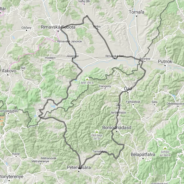 Map miniature of "Gems of Gemer and Spiš" cycling inspiration in Észak-Magyarország, Hungary. Generated by Tarmacs.app cycling route planner