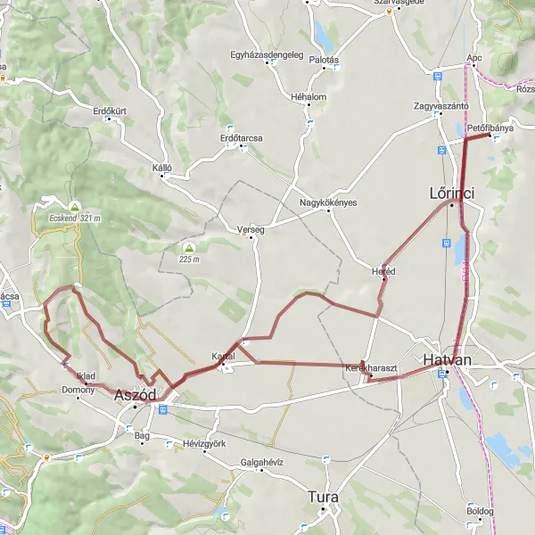 Map miniature of "Gravel Expedition to Szentkereszt" cycling inspiration in Észak-Magyarország, Hungary. Generated by Tarmacs.app cycling route planner