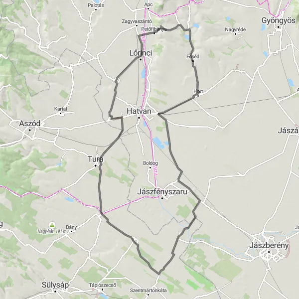 Map miniature of "Road to Kopasz-hegy" cycling inspiration in Észak-Magyarország, Hungary. Generated by Tarmacs.app cycling route planner