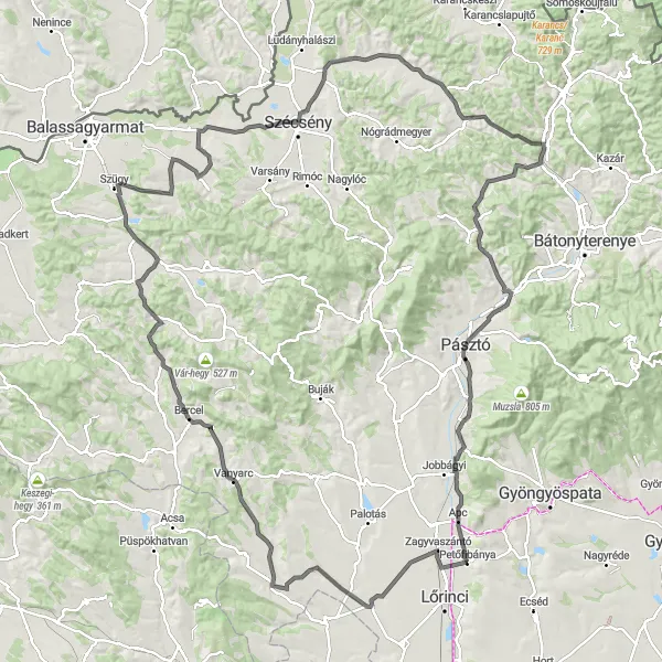 Map miniature of "Scenic Road Cycling Loop near Petőfibánya" cycling inspiration in Észak-Magyarország, Hungary. Generated by Tarmacs.app cycling route planner