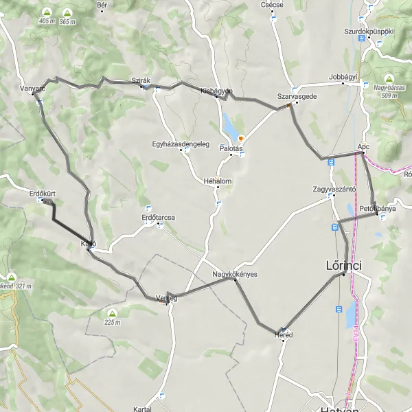Map miniature of "Charming Road Cycling Route near Petőfibánya" cycling inspiration in Észak-Magyarország, Hungary. Generated by Tarmacs.app cycling route planner