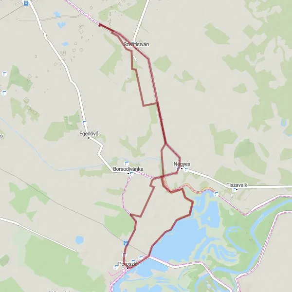 Map miniature of "Lake Tisza Short Loop" cycling inspiration in Észak-Magyarország, Hungary. Generated by Tarmacs.app cycling route planner