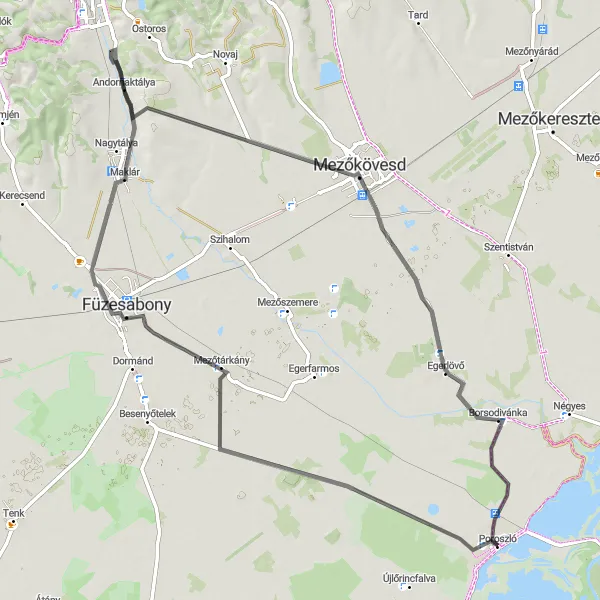 Map miniature of "Lake Tisza Circuit" cycling inspiration in Észak-Magyarország, Hungary. Generated by Tarmacs.app cycling route planner