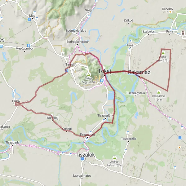 Map miniature of "Tarcal - Csobaj Gravel Route" cycling inspiration in Észak-Magyarország, Hungary. Generated by Tarmacs.app cycling route planner