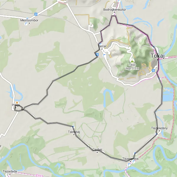 Map miniature of "The Tokaj Wine Road" cycling inspiration in Észak-Magyarország, Hungary. Generated by Tarmacs.app cycling route planner
