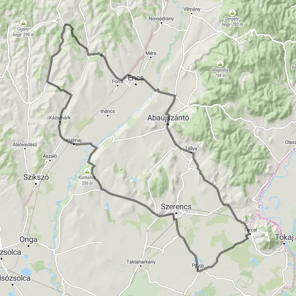 Map miniature of "The Hills of Zemplén" cycling inspiration in Észak-Magyarország, Hungary. Generated by Tarmacs.app cycling route planner