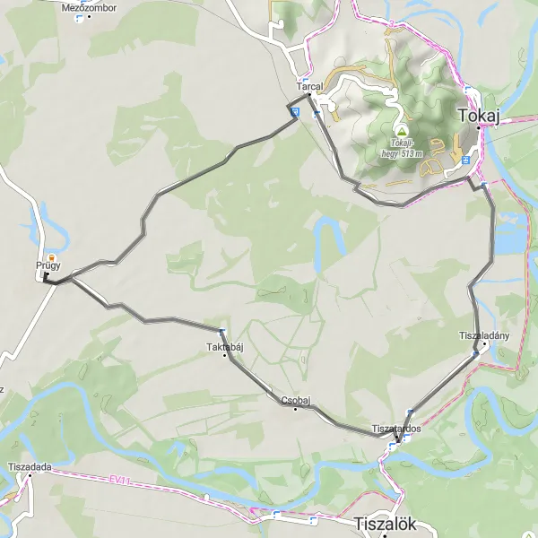 Map miniature of "Tarcal - Taktabáj Road Route" cycling inspiration in Észak-Magyarország, Hungary. Generated by Tarmacs.app cycling route planner