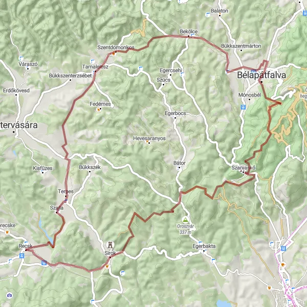 Map miniature of "Gravel Adventure in North Hungary" cycling inspiration in Észak-Magyarország, Hungary. Generated by Tarmacs.app cycling route planner