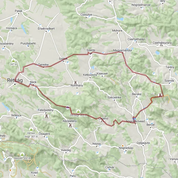 Map miniature of "Exploring the Countryside near Rétság" cycling inspiration in Észak-Magyarország, Hungary. Generated by Tarmacs.app cycling route planner
