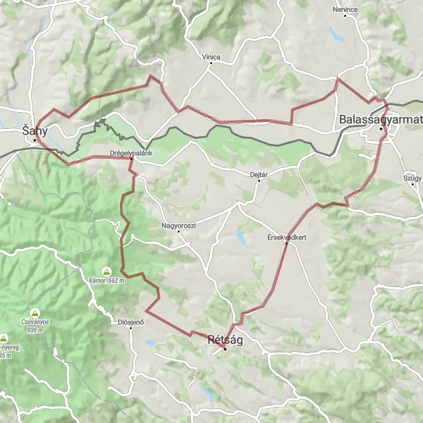 Map miniature of "Scenic Gravel Loop near Rétság" cycling inspiration in Észak-Magyarország, Hungary. Generated by Tarmacs.app cycling route planner