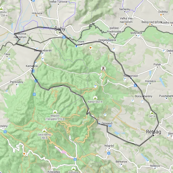 Map miniature of "Scenic Fun on the Magas-hegy Road Cycling Route" cycling inspiration in Észak-Magyarország, Hungary. Generated by Tarmacs.app cycling route planner