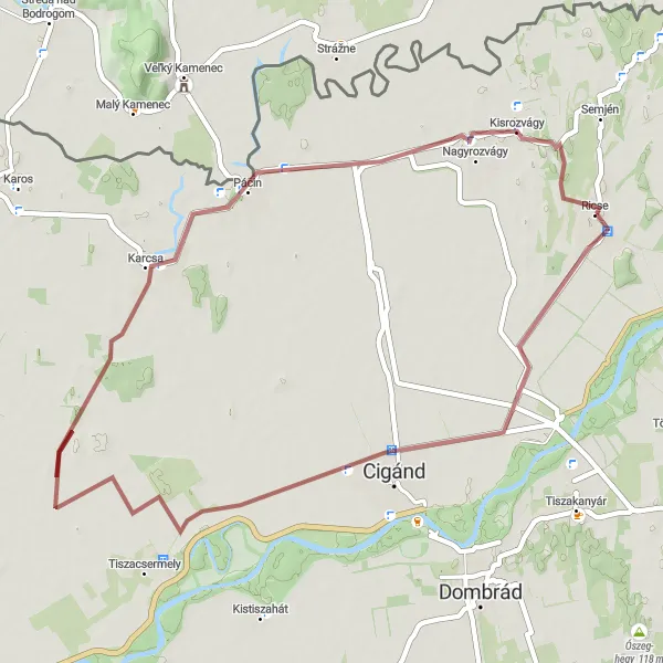Map miniature of "Gravel Adventure to Kisrozvágy" cycling inspiration in Észak-Magyarország, Hungary. Generated by Tarmacs.app cycling route planner