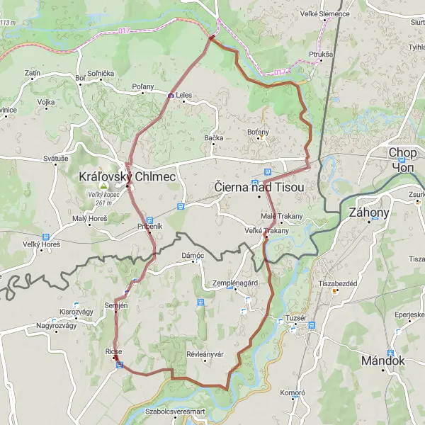 Map miniature of "Scenic Gravel Route to Most svätého Gottharda" cycling inspiration in Észak-Magyarország, Hungary. Generated by Tarmacs.app cycling route planner