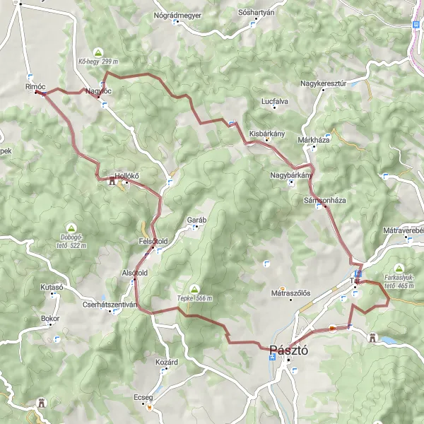 Map miniature of "Discovering the Countryside" cycling inspiration in Észak-Magyarország, Hungary. Generated by Tarmacs.app cycling route planner