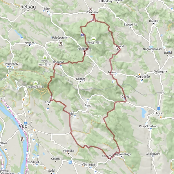 Map miniature of "Romhány Gravel Explorations" cycling inspiration in Észak-Magyarország, Hungary. Generated by Tarmacs.app cycling route planner