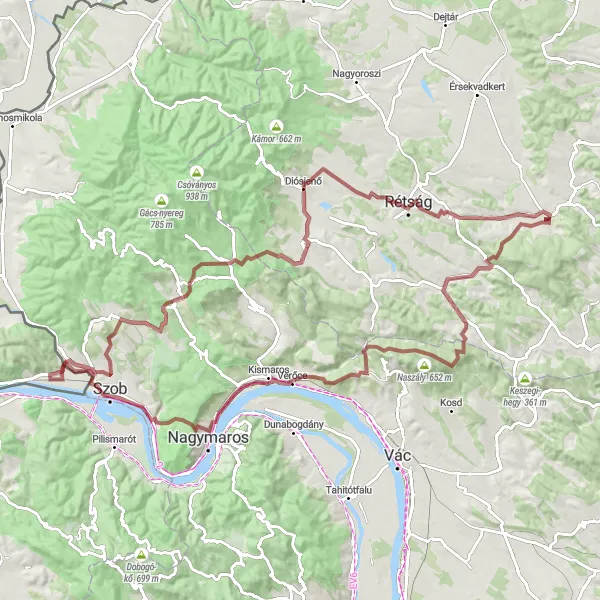 Map miniature of "Romhány Gravel Adventure" cycling inspiration in Észak-Magyarország, Hungary. Generated by Tarmacs.app cycling route planner