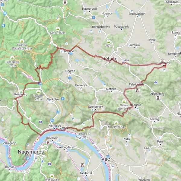 Map miniature of "Romhány Gravel Escape" cycling inspiration in Észak-Magyarország, Hungary. Generated by Tarmacs.app cycling route planner