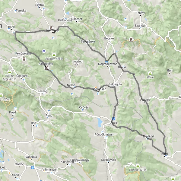 Map miniature of "Romhány - Söprős Loop" cycling inspiration in Észak-Magyarország, Hungary. Generated by Tarmacs.app cycling route planner