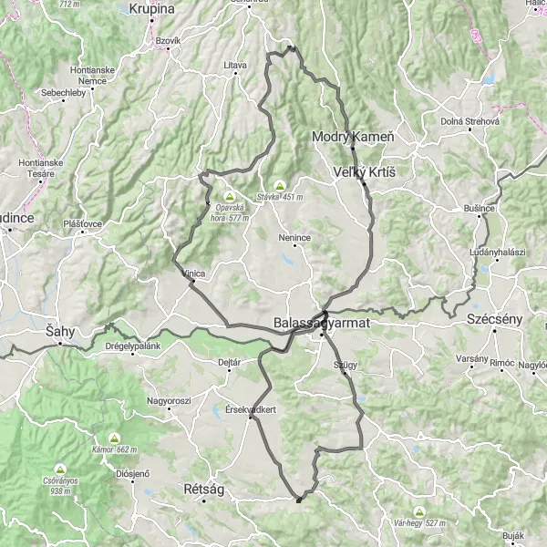 Map miniature of "Romhány to Hrac Adventure" cycling inspiration in Észak-Magyarország, Hungary. Generated by Tarmacs.app cycling route planner