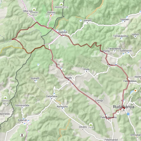 Map miniature of "The Trizs Circuit" cycling inspiration in Észak-Magyarország, Hungary. Generated by Tarmacs.app cycling route planner