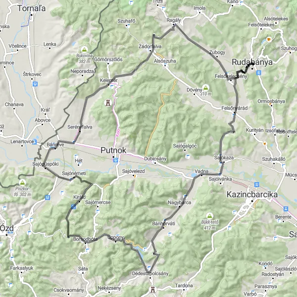 Map miniature of "Rudabánya to Felsőnyárád and Back" cycling inspiration in Észak-Magyarország, Hungary. Generated by Tarmacs.app cycling route planner
