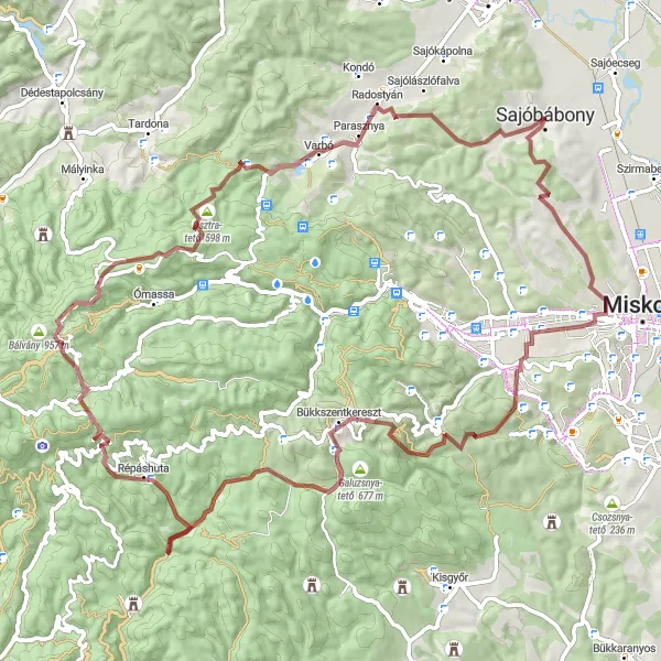 Map miniature of "Breathtaking Gravel Route Around Sajóbábony" cycling inspiration in Észak-Magyarország, Hungary. Generated by Tarmacs.app cycling route planner