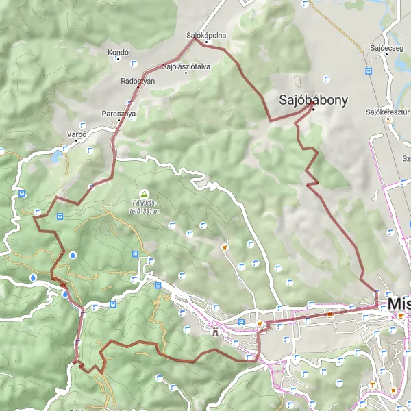 Map miniature of "Sajóbábony - Lillafüredi Tunnel Loop" cycling inspiration in Észak-Magyarország, Hungary. Generated by Tarmacs.app cycling route planner