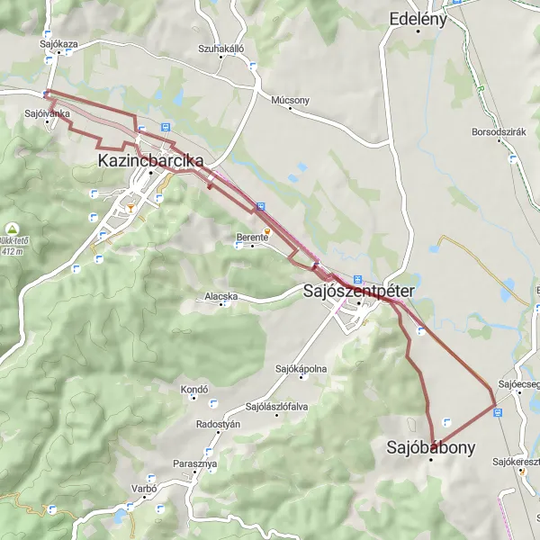 Map miniature of "Sajóbábony - Süveges-tető Loop" cycling inspiration in Észak-Magyarország, Hungary. Generated by Tarmacs.app cycling route planner