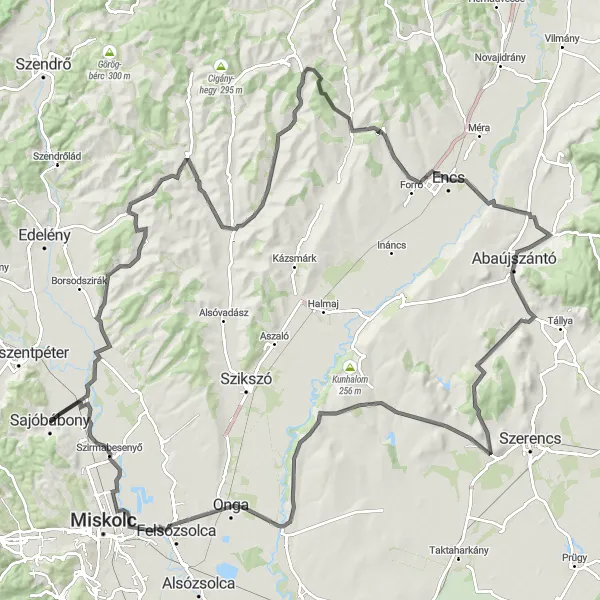 Map miniature of "The Hidden Gems of Zemplén" cycling inspiration in Észak-Magyarország, Hungary. Generated by Tarmacs.app cycling route planner