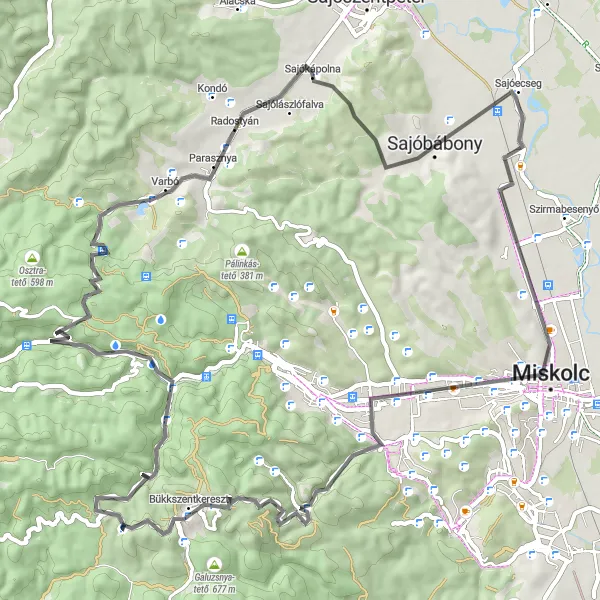 Map miniature of "Sajóbábony - Lillafüredi Tunnel - Sajókápolna Loop" cycling inspiration in Észak-Magyarország, Hungary. Generated by Tarmacs.app cycling route planner