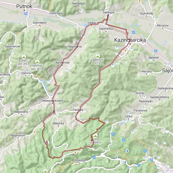 Map miniature of "Gravel Adventure in and around Sajókaza" cycling inspiration in Észak-Magyarország, Hungary. Generated by Tarmacs.app cycling route planner