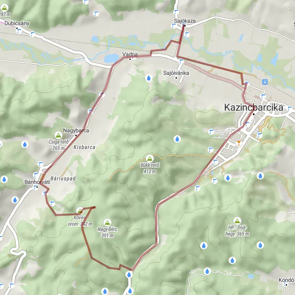 Map miniature of "Kazincbarcika Gravel Adventure" cycling inspiration in Észak-Magyarország, Hungary. Generated by Tarmacs.app cycling route planner