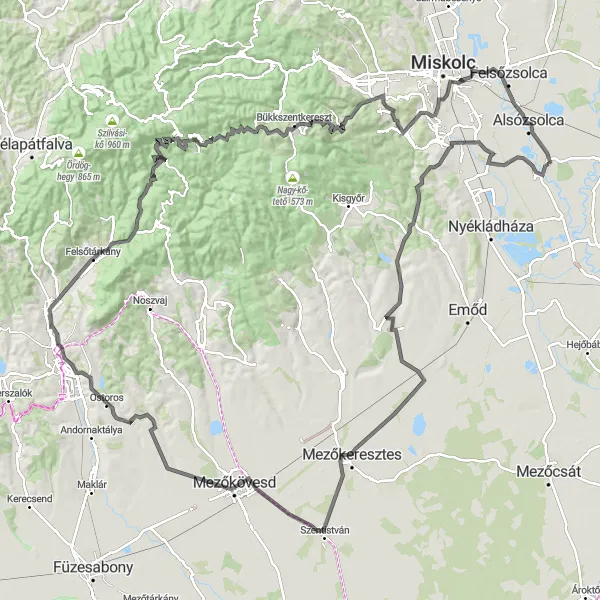 Map miniature of "Gems of Northern Hungary" cycling inspiration in Észak-Magyarország, Hungary. Generated by Tarmacs.app cycling route planner