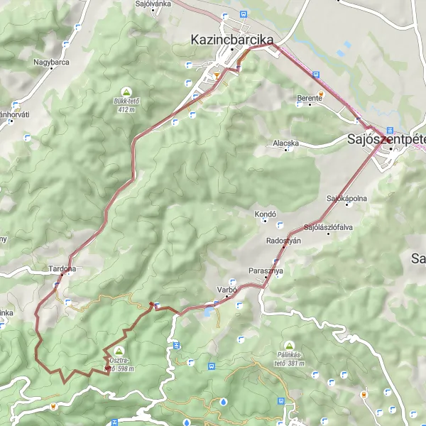 Map miniature of "Sajószentpéter Gravel Adventure" cycling inspiration in Észak-Magyarország, Hungary. Generated by Tarmacs.app cycling route planner