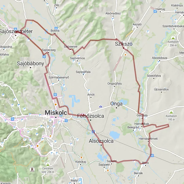 Map miniature of "Sajószentpéter Gravel Tour" cycling inspiration in Észak-Magyarország, Hungary. Generated by Tarmacs.app cycling route planner