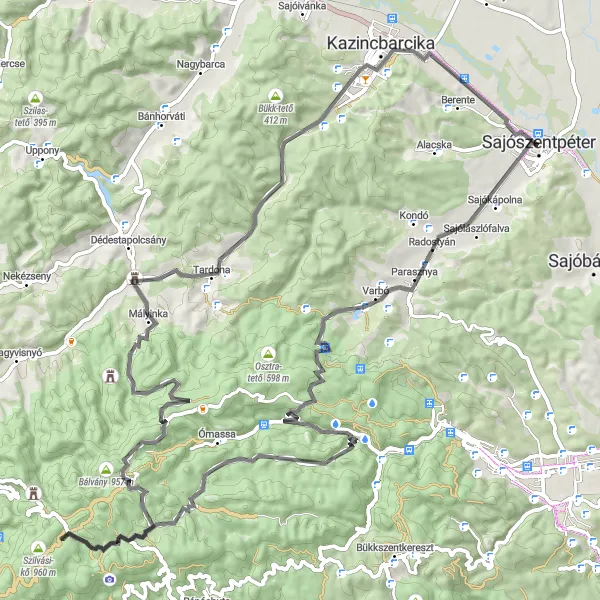 Map miniature of "Miskolc Cycling Challenge" cycling inspiration in Észak-Magyarország, Hungary. Generated by Tarmacs.app cycling route planner