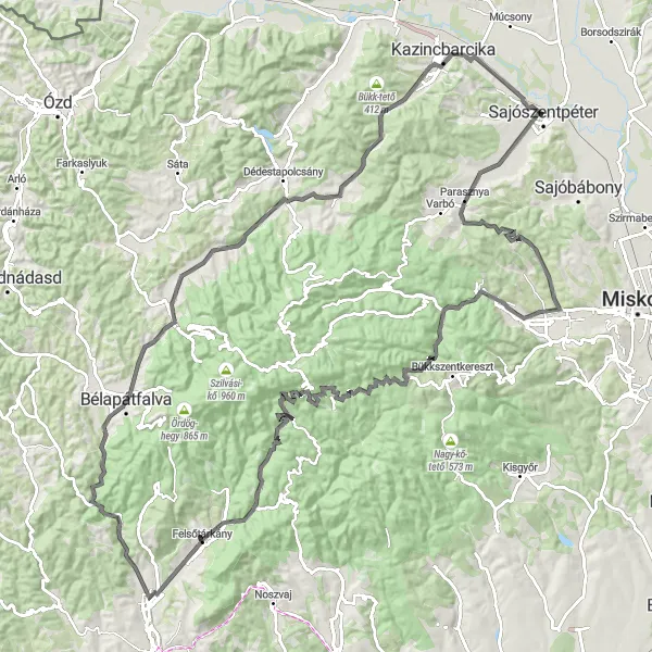 Map miniature of "Mátra Mountain Challenge" cycling inspiration in Észak-Magyarország, Hungary. Generated by Tarmacs.app cycling route planner
