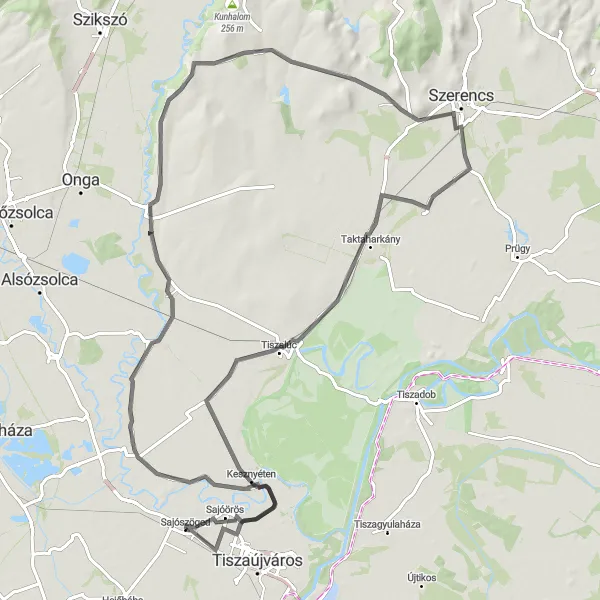 Map miniature of "Girincs to Kesznyéten Loop" cycling inspiration in Észak-Magyarország, Hungary. Generated by Tarmacs.app cycling route planner