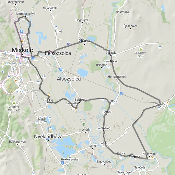 Map miniature of "Girincs and Sajópetri Cycling Route" cycling inspiration in Észak-Magyarország, Hungary. Generated by Tarmacs.app cycling route planner
